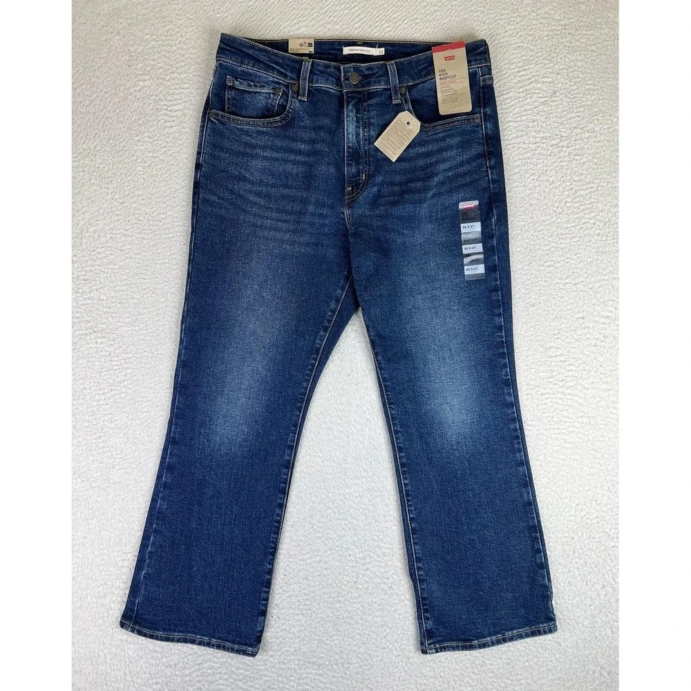 Levis 725 Kick Bootcut Jeans Womens 32x27 Blue Wash High Rise Stretch Denim NEW